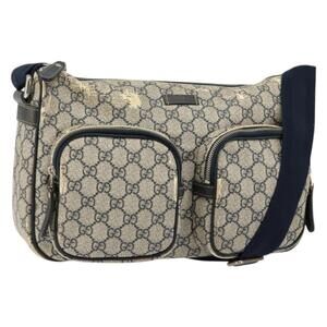 GUCCI GG Supreme Shoulder Bag Pvc Navy Gold